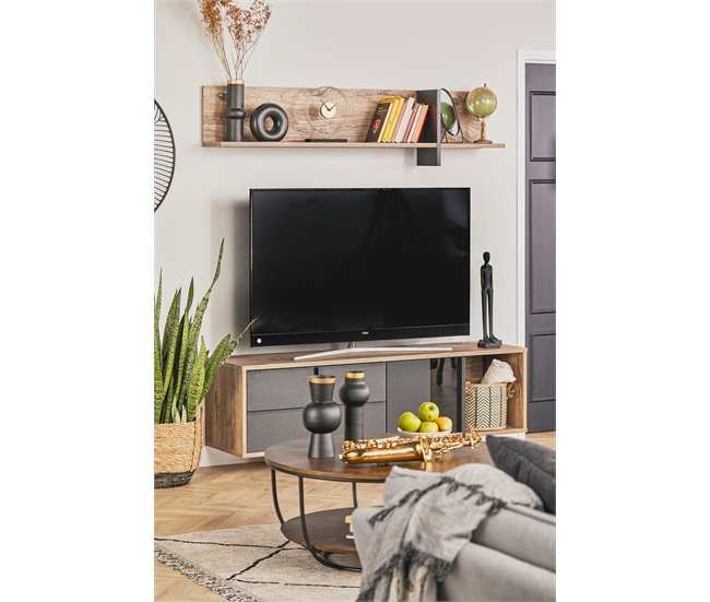 Conforama Mueble TV JOKKAZ color roble y negro Promoción por tiempo limitado