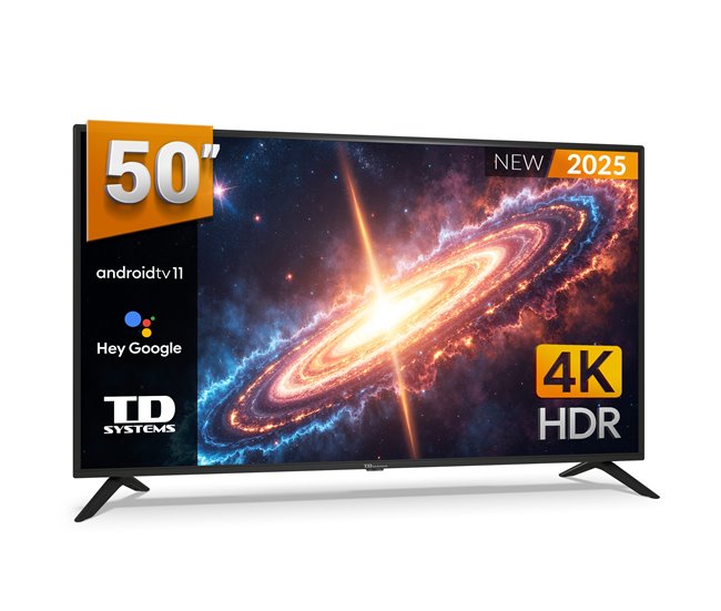 Conforama Smart TV 50 pulgadas 4K Hey Google Official Assistant con control por voz. Televisor Android 11 - TD Systems PRIME50C20GLE