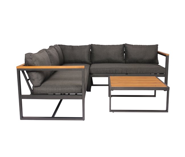 Conforama Set de jardín BRISA con 2 sofás y 1 mesa color gris y roble
