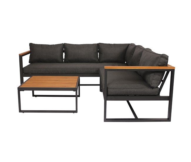 Conforama Set de jardín BRISA con 2 sofás y 1 mesa color gris y roble Tienda
