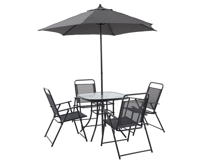 Conforama Set de jardín con mesa 4 sillas y parasol ROMA color gris Tienda