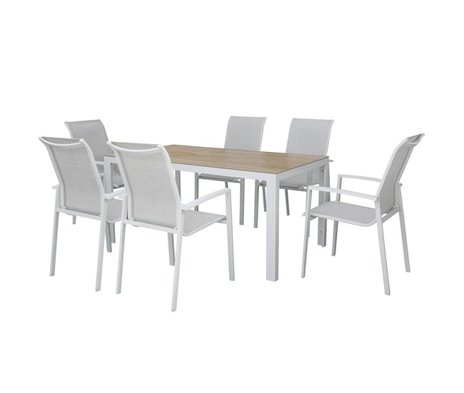 Conforama Set de jardín con mesa y 6 Sillas ANZIO color gris Oferta especial de fábrica