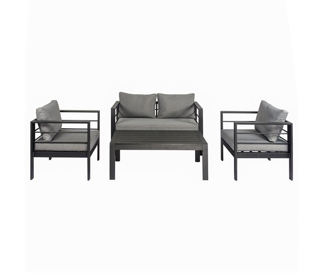 Conforama Set de jardín LANDA con 3 sofás y 1 mesa color gris y negro