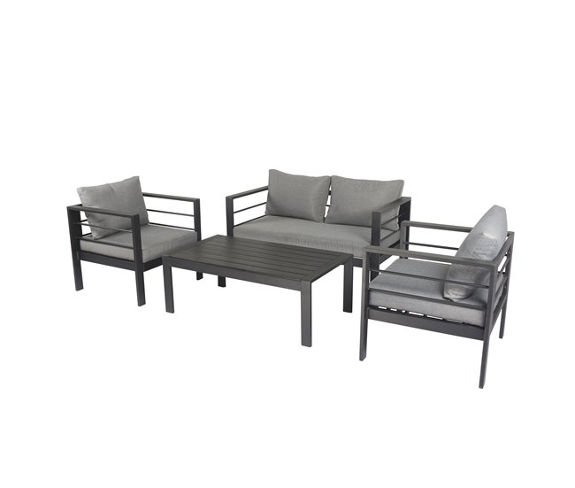 Conforama Set de jardín LANDA con 3 sofás y 1 mesa color gris y negro Promoción trimestral