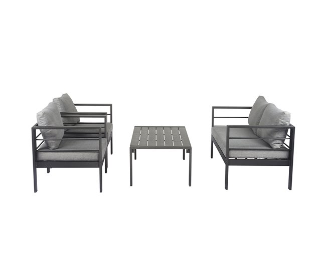 Conforama Set de jardín LANDA con 3 sofás y 1 mesa color gris y negro Promoción trimestral