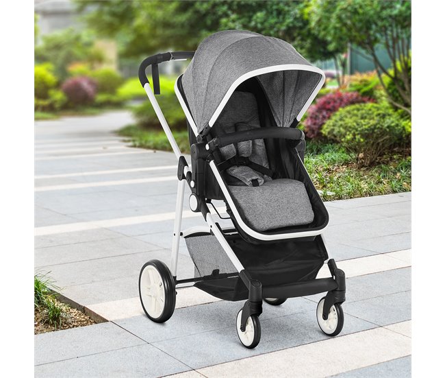 Conforama HOMCOM Silla de Paseo 2 en 1 Cochecito de Bebé y Capazo para Niños de 0-36 Meses con Capota Plegable Respaldo Reclinable Cesta Grande Palanca de Freno Carga 15kg 80x51x102 cm Gris En oferta
