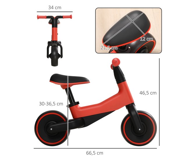 Conforama AIYAPLAY Bicicleta sin Pedales para Niños de + 18 Meses Triciclo Infantil para Bebé con Sillín Ajustable en 30-36 5 cm Ruedas de Ø19 cm Carga 25 kg 66 5x34x46 5 cm Rojo Última moda