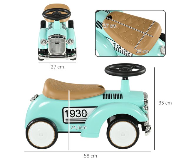 Conforama AIYAPLAY Correpasillos para Bebés de 12 a 36 Meses Coche sin Pedales con Bocina Compartimento de Almacenaje y Volante para Interior y Exterior 58x27x35 cm Verde Mint Descuento por venta flash