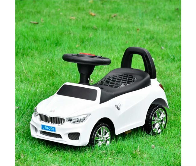 Conforama HOMCOM Coche Correpasillos para Niños de 18-36 Meses con Faros Música Bocina Volante Espacio de Almacenaje y Asa para Empujar 63 5x28x36 cm Blanco Ofertas de temporada