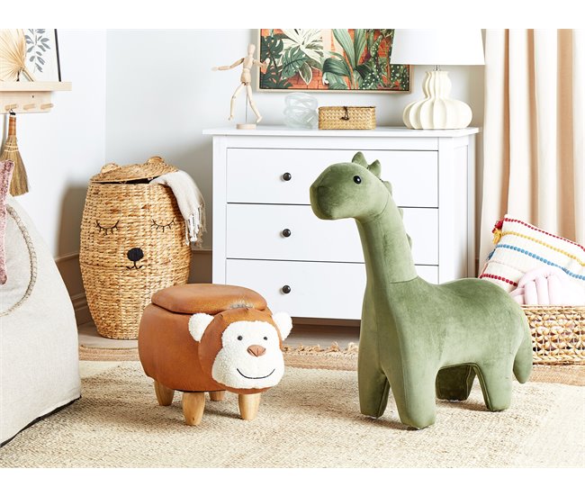 Conforama Reposapiés de terciopelo verde BRONTOSAUR Grandes ahorros