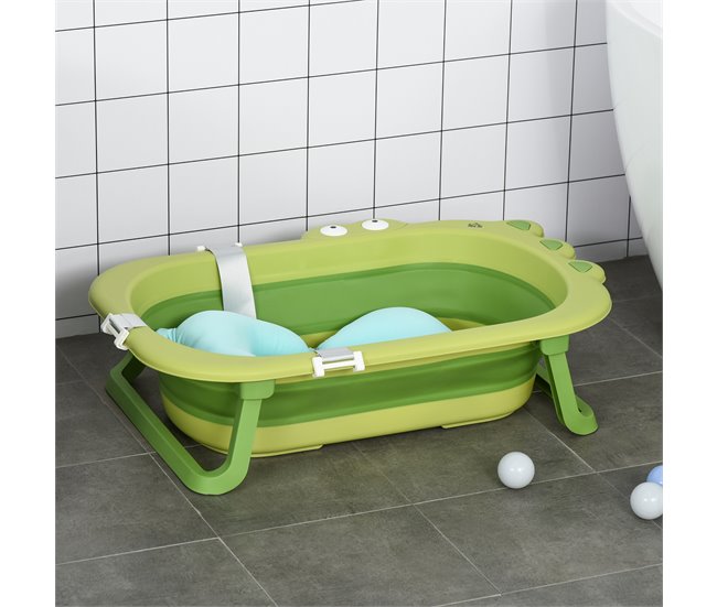 Conforama HOMCOM Bañera Plegable para Bebé Recién Nacido hasta 3 Años 50 Litros con Cojín Cómodo y Patas Plegables Carga 50 kg 80x53 9x20 8 cm Verde Rebajas de fin de temporada