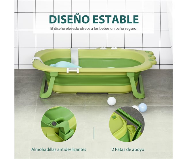 Conforama HOMCOM Bañera Plegable para Bebé Recién Nacido hasta 3 Años 50 Litros con Cojín Cómodo y Patas Plegables Carga 50 kg 80x53 9x20 8 cm Verde Rebajas de fin de temporada