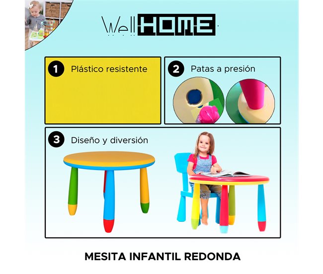 Conforama Mesita infantil redonda amarilla en plástico Ø70 x H.48cm Precio ultrabajo
