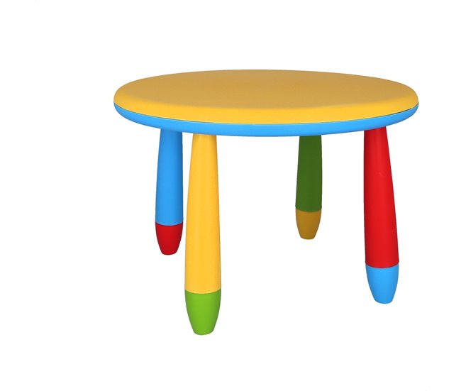Conforama Mesita infantil redonda amarilla en plástico Ø70 x H.48cm Precio ultrabajo