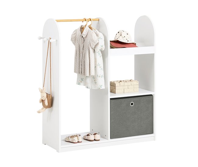 Conforama Armario Infantil con 3 Ganchos 1 Cesta y 1 Percha Mueble Organizador Juguetes y Ropa 97 x 35 x 108 cm KMB40-W SoBuy