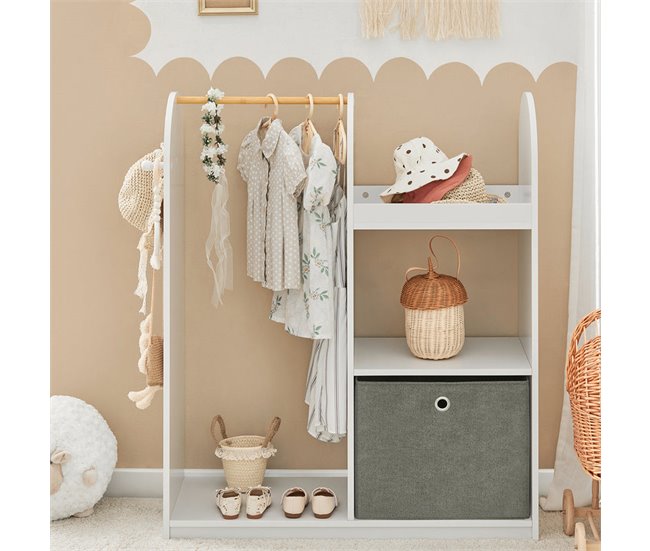 Conforama Armario Infantil con 3 Ganchos 1 Cesta y 1 Percha Mueble Organizador Juguetes y Ropa 97 x 35 x 108 cm KMB40-W SoBuy Rebajas