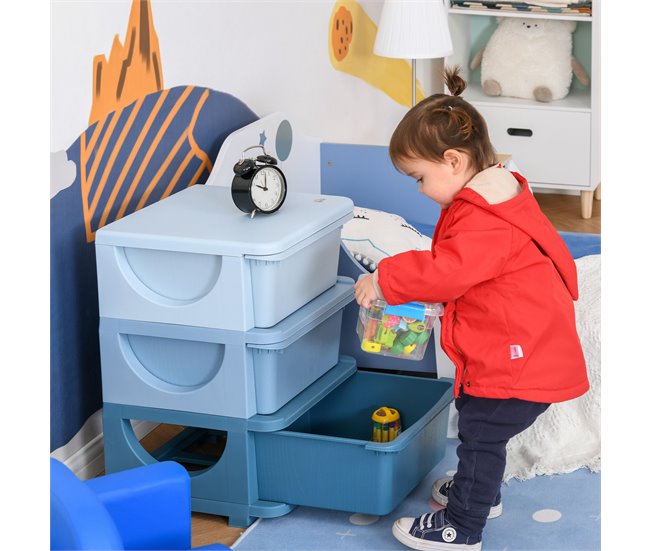 Conforama HOMCOM Torre de Almacenamiento Infantil con 3 Cajones Organizador de Juguetes para Niños +3 Años Gran Almacenaje con Asas para Juguetes Ropa Libros 37x37x56 5 cm Azul Ofertas