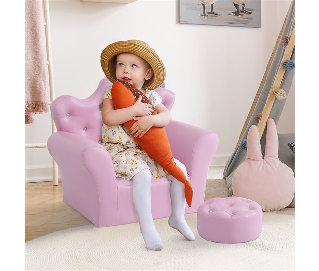 Conforama HOMCOM Sofá para Niños con Reposapiés Sillón Infantil Decorativo con Respaldo Alto en Forma de Corona y Reposabrazos Acolchado 58x40 5x49 cm Rosa Rebajas de fábrica