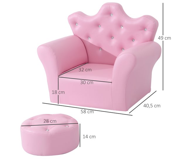 Conforama HOMCOM Sofá para Niños con Reposapiés Sillón Infantil Decorativo con Respaldo Alto en Forma de Corona y Reposabrazos Acolchado 58x40 5x49 cm Rosa Rebajas de fábrica