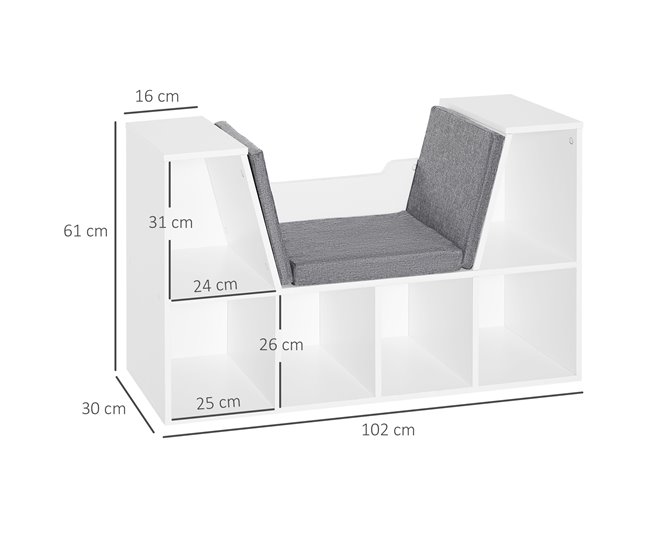 Conforama HOMCOM Estantería Librería con Asiento 6 Cubo Librería Original Infantil Zapatero con Cojín Estante con Banco Multiusos 102x30x61cm Los más vendidos