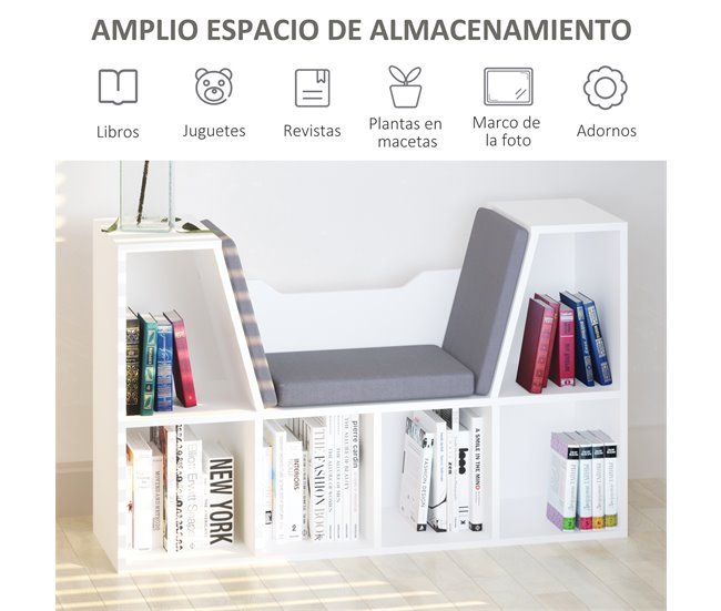 Conforama HOMCOM Estantería Librería con Asiento 6 Cubo Librería Original Infantil Zapatero con Cojín Estante con Banco Multiusos 102x30x61cm Los más vendidos