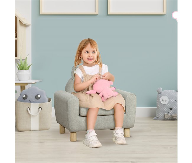 Conforama HOMCOM Sillón Infantil Mini Sofá para Niños de +3 Años con Asiento Acolchado Reposabrazos Bolsillo de Almacenamiento y Estructura de Madera Carga 45 kg 61x42x53 cm Gris Ventas relámpago