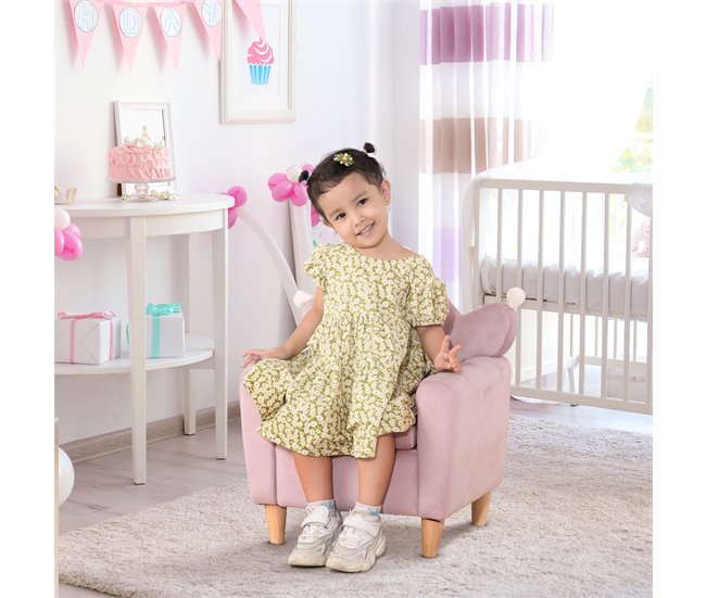 Conforama HOMCOM Sillón Infantil Mini Sofá para Niños de +3 Años con Asiento Acolchado Reposabrazos y Estructura de Madera Carga Máx. de 45 kg 50x42x58 cm Rosa Tienda