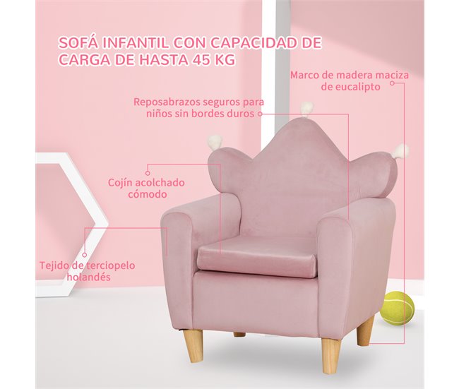Conforama HOMCOM Sillón Infantil Mini Sofá para Niños de +3 Años con Asiento Acolchado Reposabrazos y Estructura de Madera Carga Máx. de 45 kg 50x42x58 cm Rosa Tienda