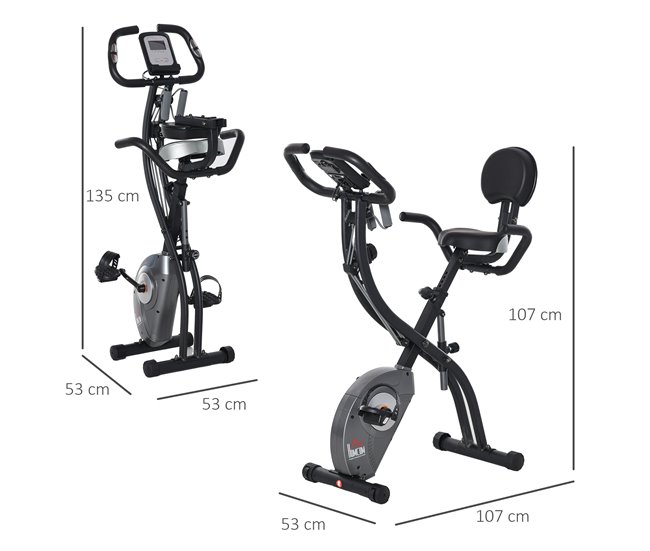 Conforama HOMCOM Bicicleta Estática Plegable Resistencia Ajustable de 8 Niveles con Sensor de Pulso Pantalla LCD Sillín Regulable Respaldo Bandas de Resistencia para Entrenamiento en Casa 107x53x107 cm Negro Promoción trimestral