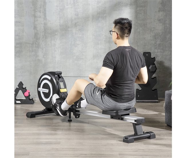 Conforama HOMCOM Máquina de Remo Plegable Remo para Casa con 8 Niveles de Resistencia Magnética Volante de 4kg Monitor LCD Silencioso Carga 120kg para Fitness Entrenamiento Hogar 185x58x57 cm Negro y Plata Solo queda un día