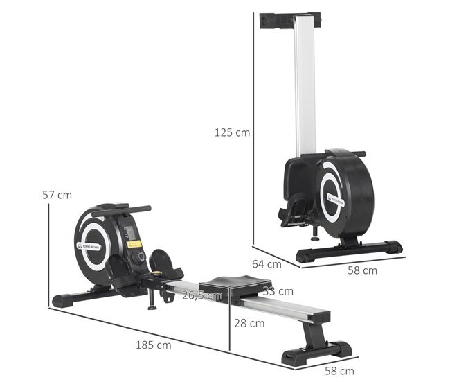 Conforama HOMCOM Máquina de Remo Plegable Remo para Casa con 8 Niveles de Resistencia Magnética Volante de 4kg Monitor LCD Silencioso Carga 120kg para Fitness Entrenamiento Hogar 185x58x57 cm Negro y Plata Solo queda un día