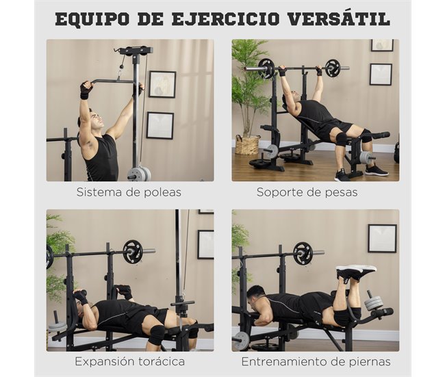 Conforama HOMCOM Banco de Pesas Multifuncional Banco de Musculación Ajustable en 6 Posiciones para Entrenamiento de Cuerpo Completo en Gimnasio Casa Carga 150 kg 180x134x200 cm Plata y Negro Superdescuento