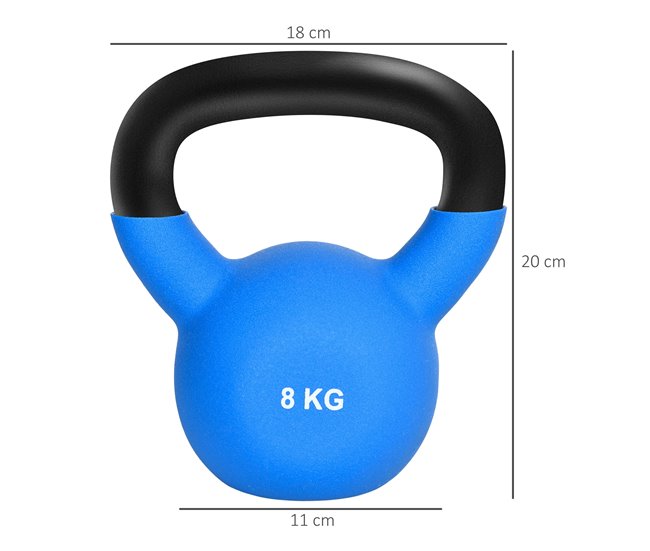 Conforama HOMCOM Pesa Rusa de 8 kg de Hierro Fundido Kettlebell con Revestimiento de Neopreno Mancuernas de Bola para Entrenamiento de Fuerza en Gimnasio Casa 18x11x20 cm Azul Grandes descuentos