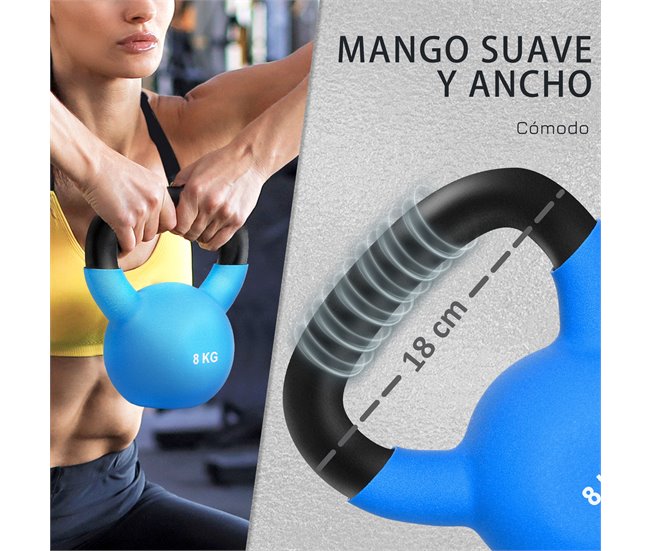 Conforama HOMCOM Pesa Rusa de 8 kg de Hierro Fundido Kettlebell con Revestimiento de Neopreno Mancuernas de Bola para Entrenamiento de Fuerza en Gimnasio Casa 18x11x20 cm Azul Grandes descuentos
