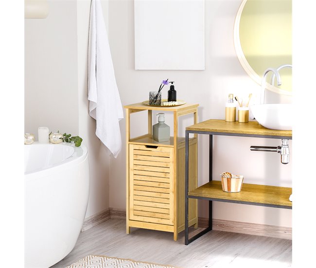 Conforama kleankin Estantería de Baño de Bambú Armario para Baño con 2 Estantes y 1 Cajón de Tela Extraíble Mueble Columna de Almacenaje para Salón Cocina 40x30x86 5 cm Natural Ofertas especiales