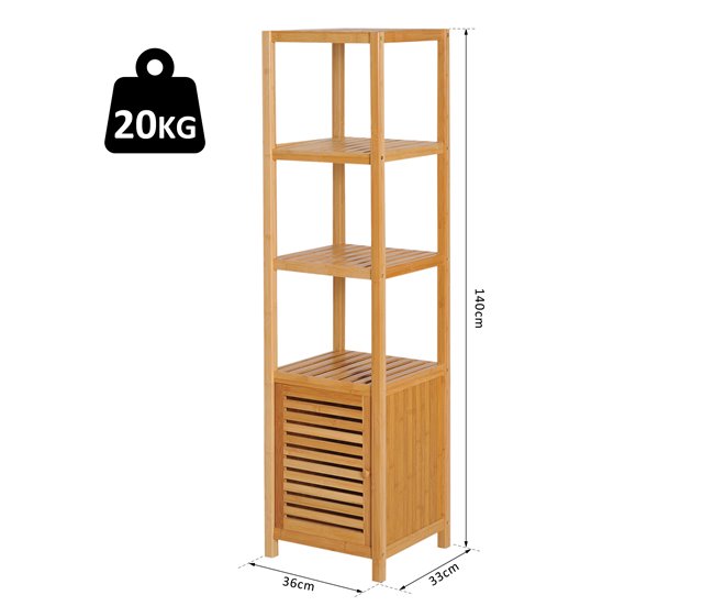 Conforama HOMCOM Estantería de Bambú para Baño Armario Alto Librería Organizador 4 Niveles 1 Puerta 36x33x140cm Grandes ahorros