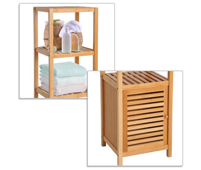 Conforama HOMCOM Estantería de Bambú para Baño Armario Alto Librería Organizador 4 Niveles 1 Puerta 36x33x140cm Grandes ahorros