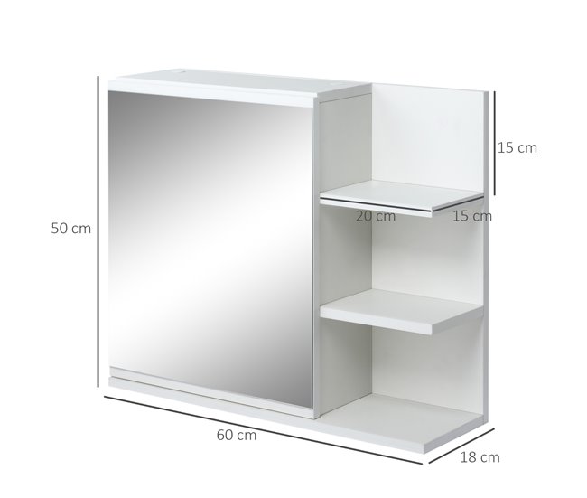 Conforama kleankin Armario de Baño con Espejo Montado en la Pared con 3 Estantes Abiertos y 1 Puerta con Balda Interior Estilo Moderno 60x18x50 cm Blanco Rebajas de fin de temporada