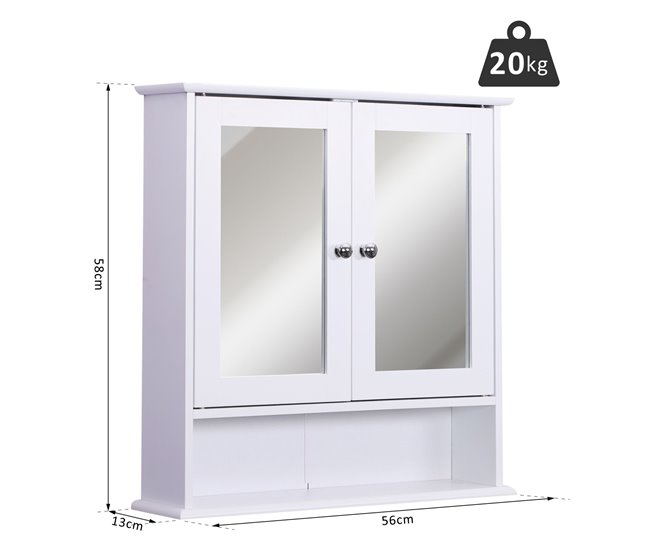 Conforama kleankin Armario de Baño con Espejo de Pared con 2 Puertas Armario de 3 Niveles para Almacenamiento Armario de Pared para Cocina Baño Salón Tablero de MDF Fuerte y Fácil de Limpiar Blanco 56x13x58cm Devoluciones gratuitas