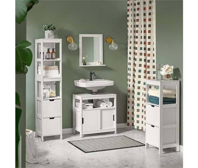 Conforama Mueble Columna de Baño Armario para Baño - 1 Estante y 2 Cajones FRG127-W SoBuy ES Outlet online
