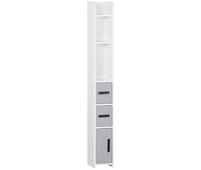 Conforama kleankin Armario Alto de Baño con 3 Puertas y 3 Estantes Abiertos Columna Auxiliar de Baño para Salón Aseo Dormitorio Estilo Moderno 15x17x120 cm Gris