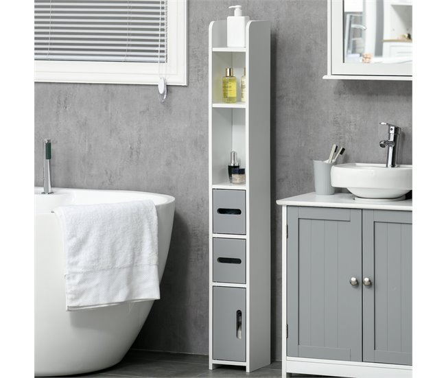 Conforama kleankin Armario Alto de Baño con 3 Puertas y 3 Estantes Abiertos Columna Auxiliar de Baño para Salón Aseo Dormitorio Estilo Moderno 15x17x120 cm Gris Rebajas