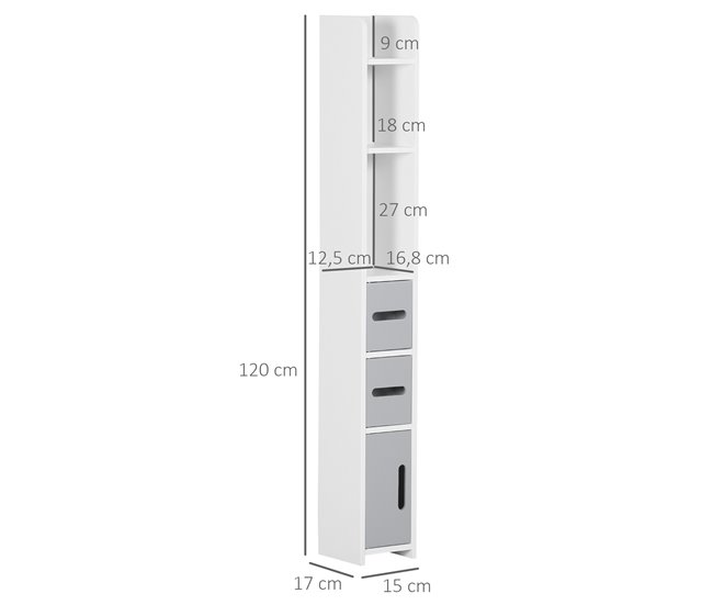 Conforama kleankin Armario Alto de Baño con 3 Puertas y 3 Estantes Abiertos Columna Auxiliar de Baño para Salón Aseo Dormitorio Estilo Moderno 15x17x120 cm Gris Rebajas