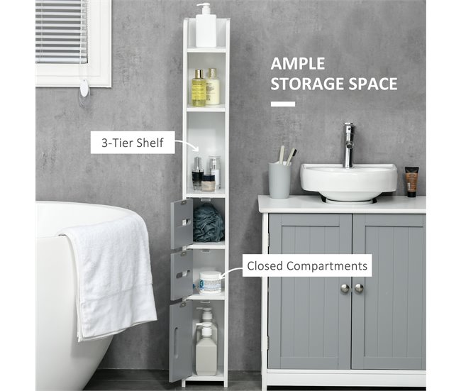 Conforama kleankin Armario Alto de Baño con 3 Puertas y 3 Estantes Abiertos Columna Auxiliar de Baño para Salón Aseo Dormitorio Estilo Moderno 15x17x120 cm Gris Rebajas