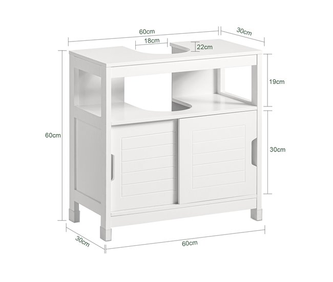 Conforama Mueble para Debajo del Lavabo Armario de Baño de Suelo 1 Estante y 2 Puertas Correderas FRG128-II-W SoBuy ES En oferta