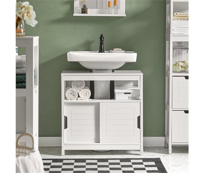 Conforama Mueble para Debajo del Lavabo Armario de Baño de Suelo 1 Estante y 2 Puertas Correderas FRG128-II-W SoBuy ES En oferta