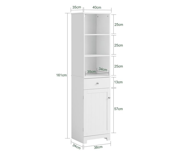 Conforama Mueble Columna de baño Armario Alto baño 161 x 40 x 35 cm BZR17-W SoBuy ES Rebajas de fábrica