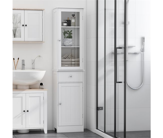 Conforama kleankin Armario Alto para Baño Mueble Auxiliar de Baño de Estilo Moderno con 2 Puertas Estantes Ajustables y 1 Cajón 40x27x171 5 cm Blanco Los más vendidos