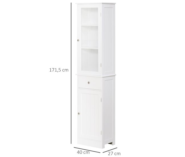 Conforama kleankin Armario Alto para Baño Mueble Auxiliar de Baño de Estilo Moderno con 2 Puertas Estantes Ajustables y 1 Cajón 40x27x171 5 cm Blanco Los más vendidos
