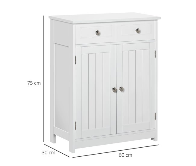 Conforama kleankin Armario Auxiliar de Baño Mueble Auxiliar de Baño con 2 Cajones 2 Puertas y Estante Ajustable Estilo Moderno para Ducha Dormitorio 60x30x75 cm Blanco Descuento